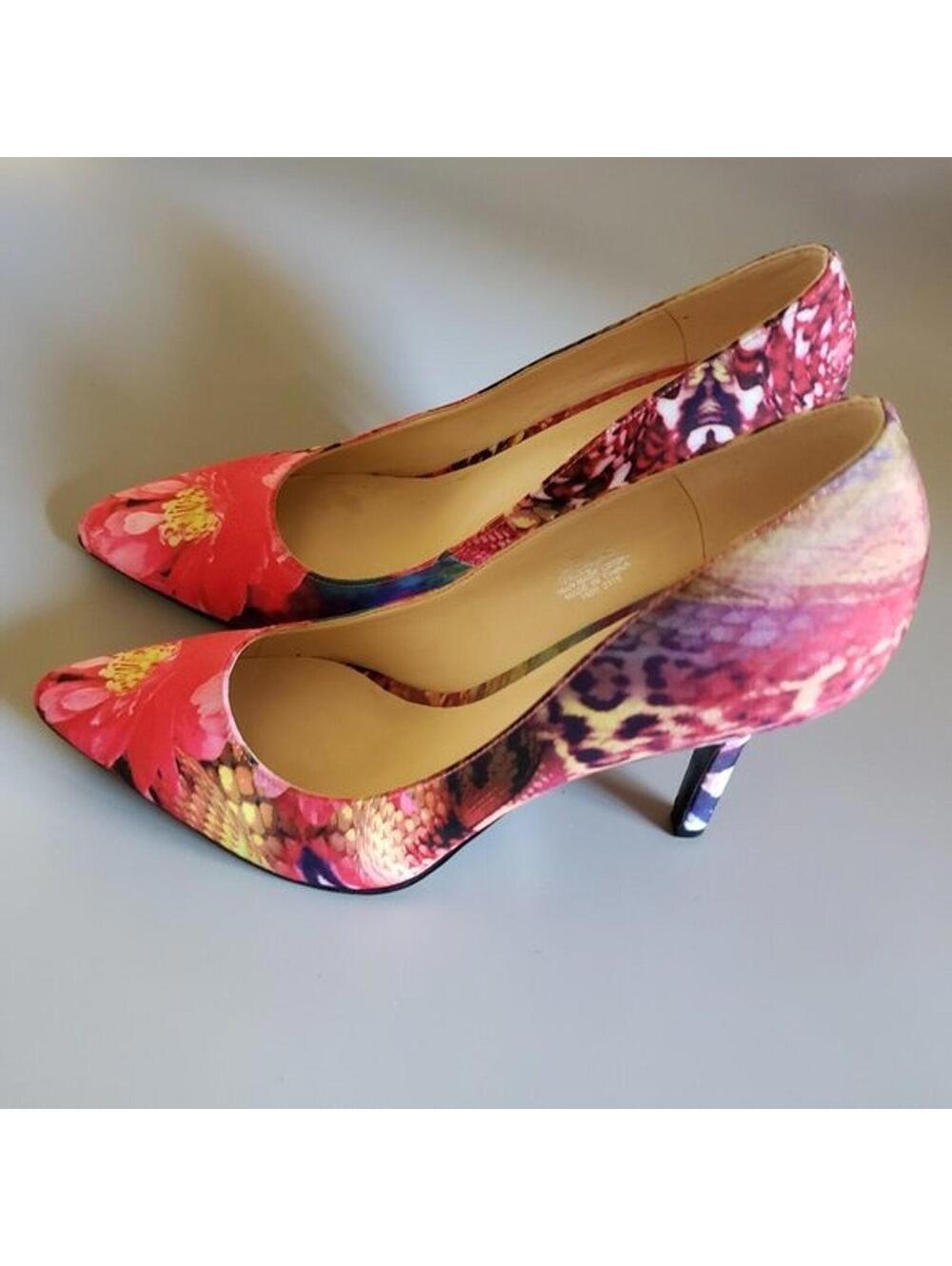 NWOB Nine West floral leopard canvas heels love 7M